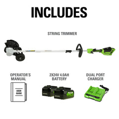 Greenworks curb guide wheel detail showing steady tracking benefit