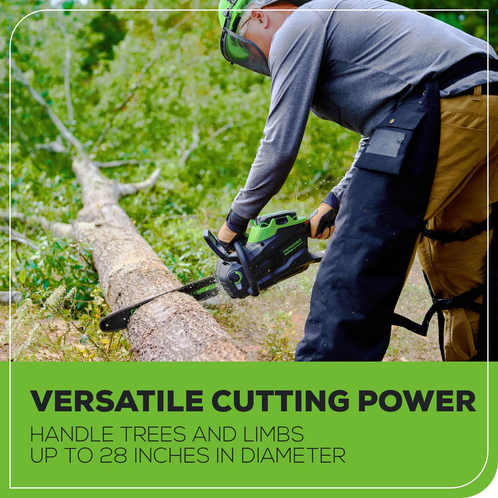 Greenworks cutting 4x4 lumber in action, showing high cutting performance
