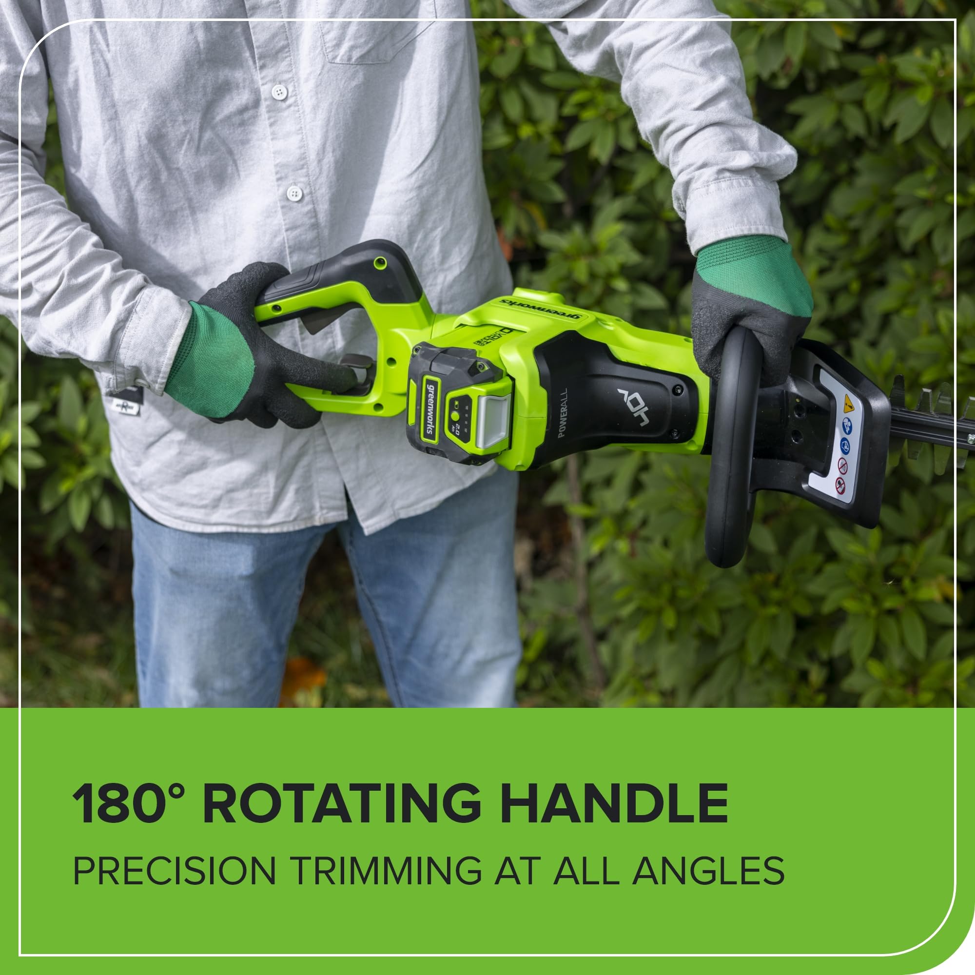 Greenworks cutting a 1-inch branch showing powerful cut capacity benefit
