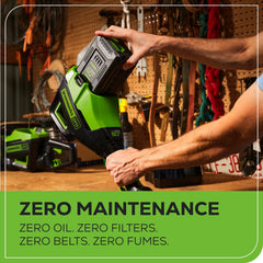 Greenworks tool-free depth adjustment detail for quick customization advantage