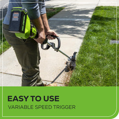 Greenworks battery mounted on tool for cordless runtime benefit