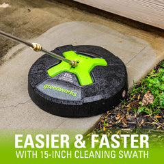 GreenWorks extension connection close-up with 1/4-inch quick-connect convenience