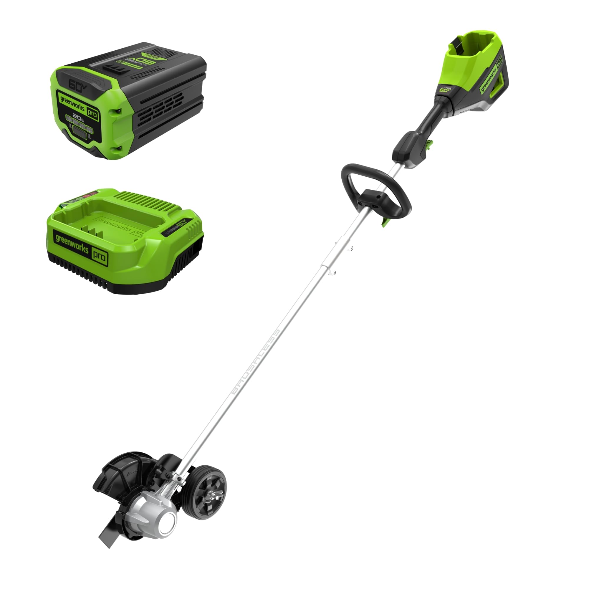Greenworks front view of edger showing clean professional design and easy handling