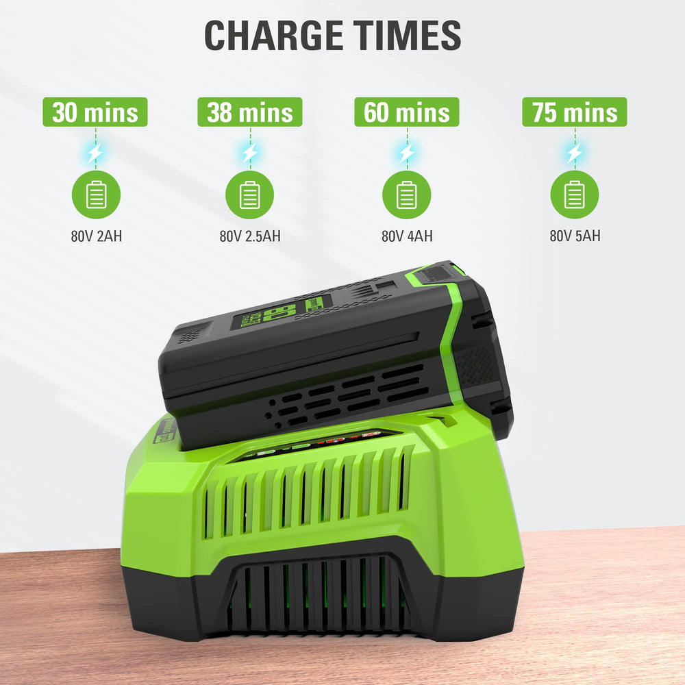 Greenworks GCH8040 with an 80V battery mounted demonstrating quick swap convenience