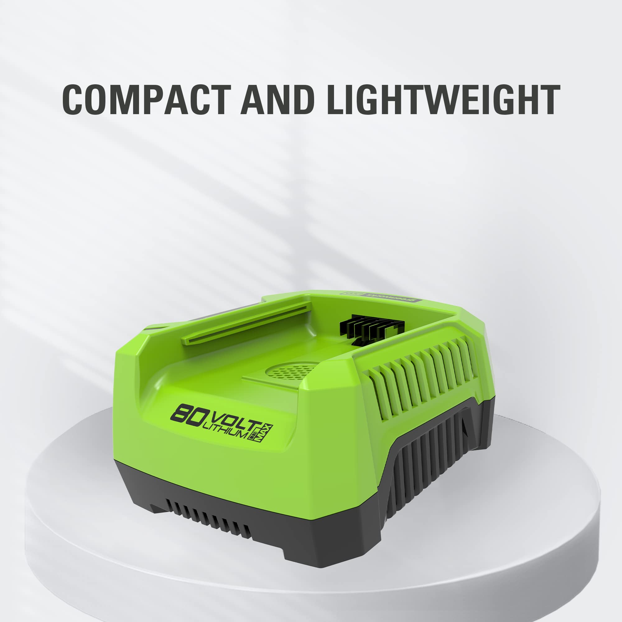Greenworks GCH8040 label and specs close-up showing model details for tool compatibility