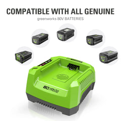 Greenworks GCH8040 side vent close-up showing cooling vents for faster, safer charging