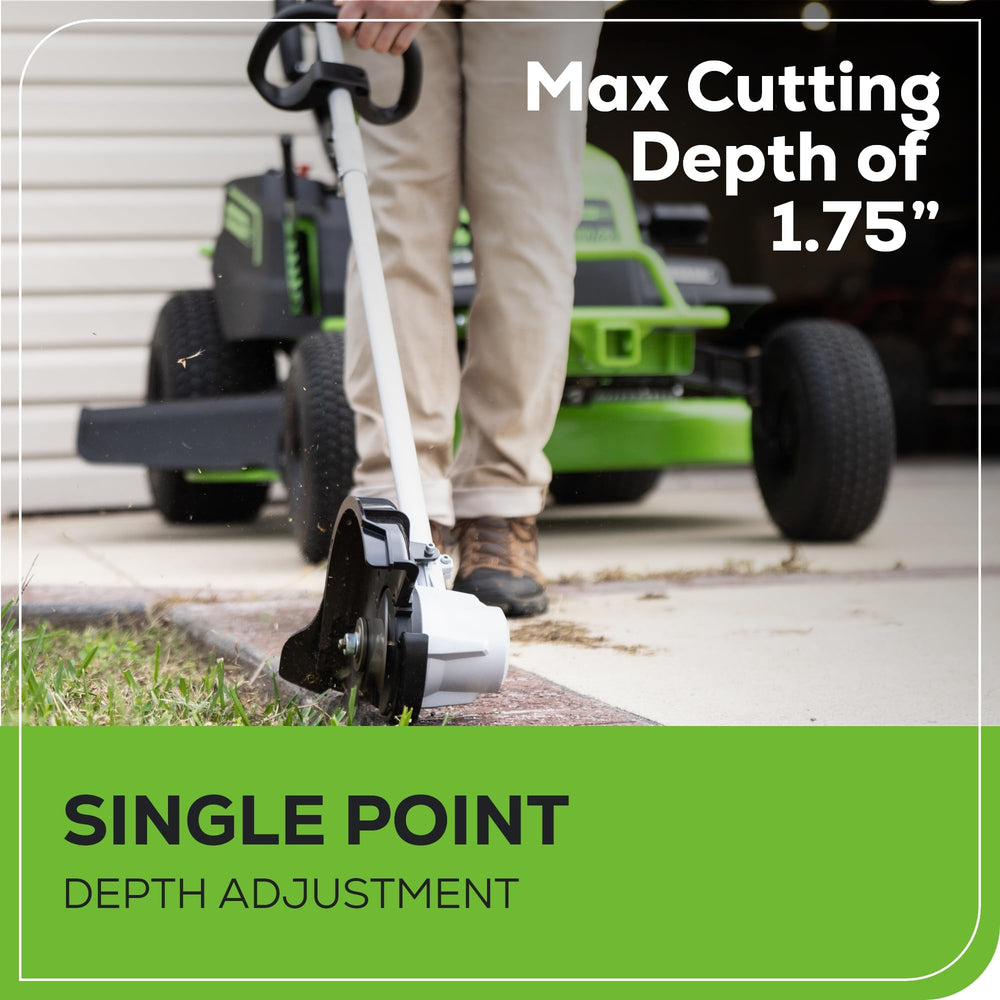 Greenworks ergonomic handle and controls offering comfortable user grip