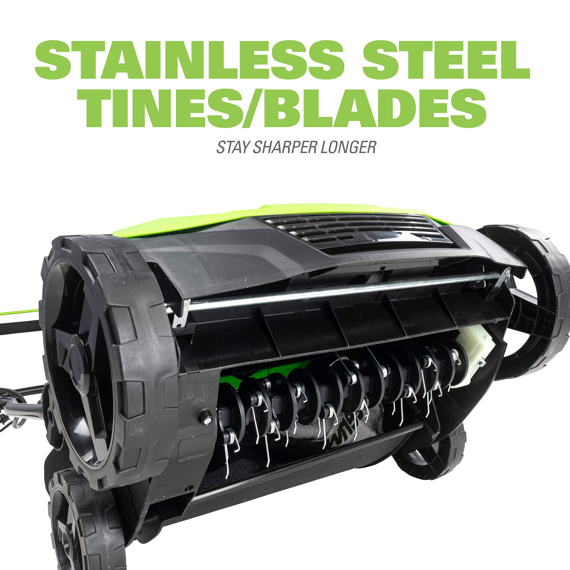 Greenworks handle with push-button start showing ergonomic control and easy use