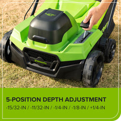 Greenworks folded handles demonstrating compact storage and space saving
