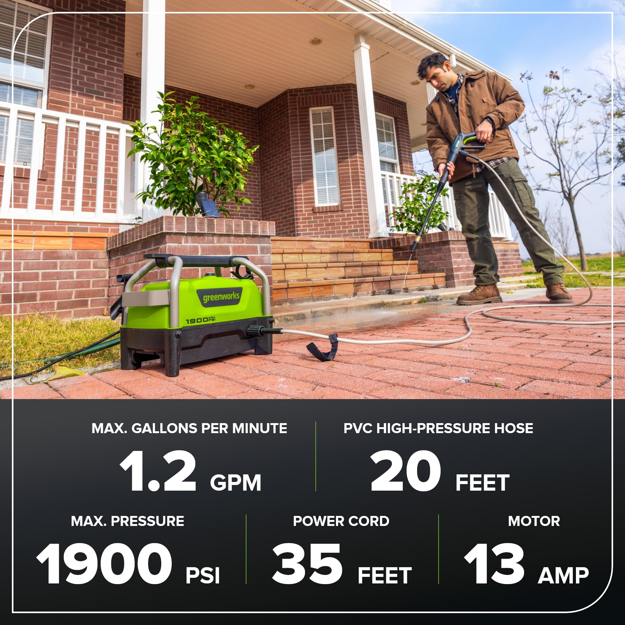 Greenworks hose connection detail demonstrating secure quick-connect for leak-free use