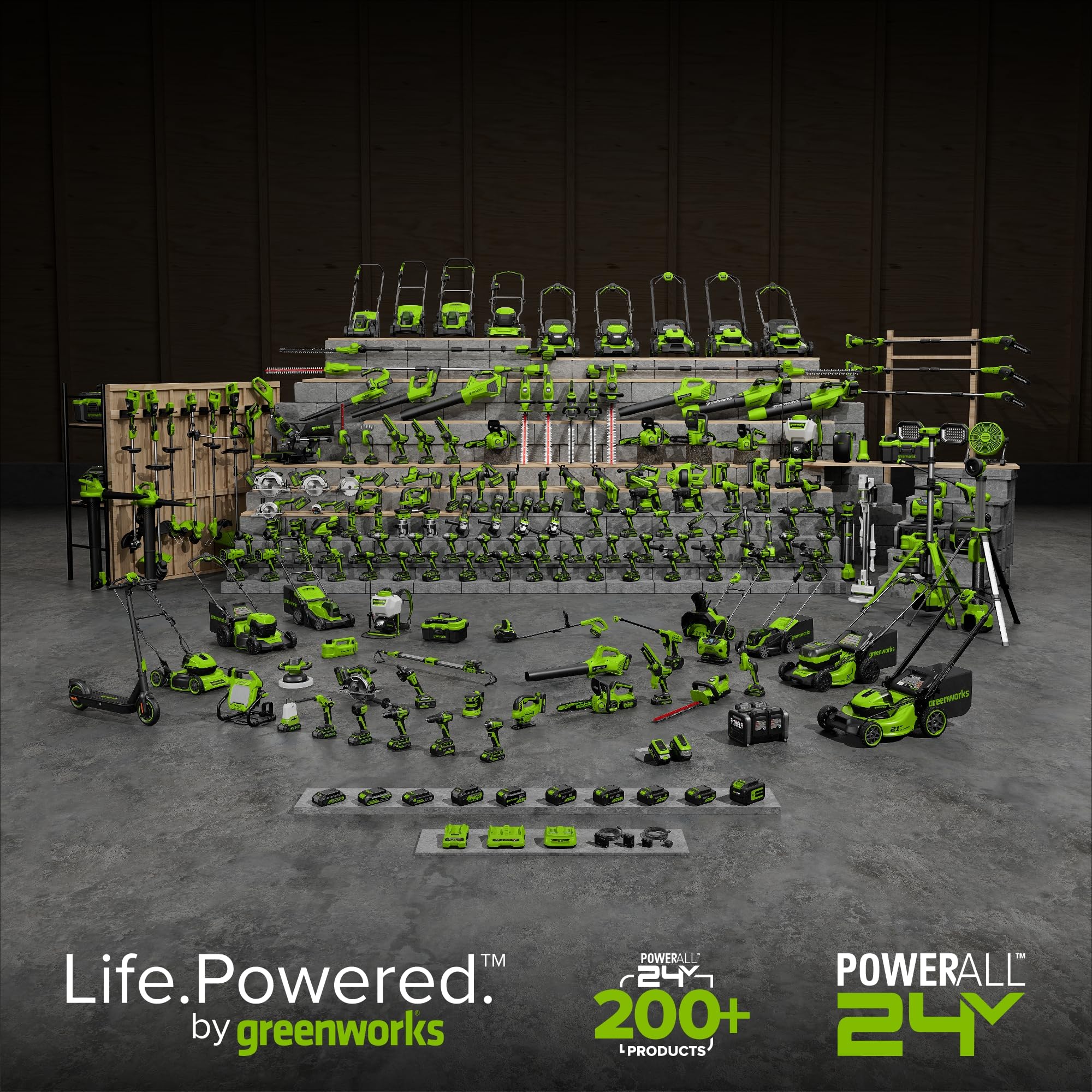 Greenworks label and specs for easy tool identification and compatibility