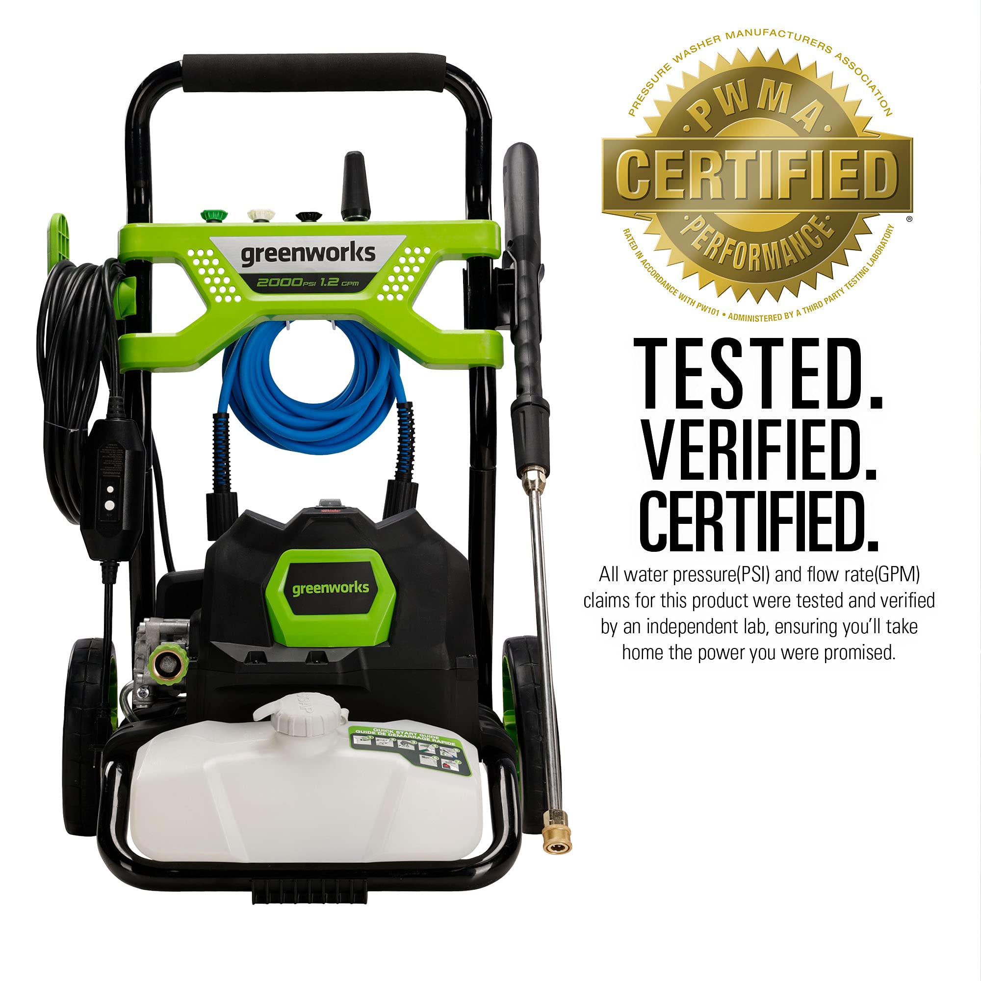 Greenworks quick-connect nozzles set showing spray versatility advantage
