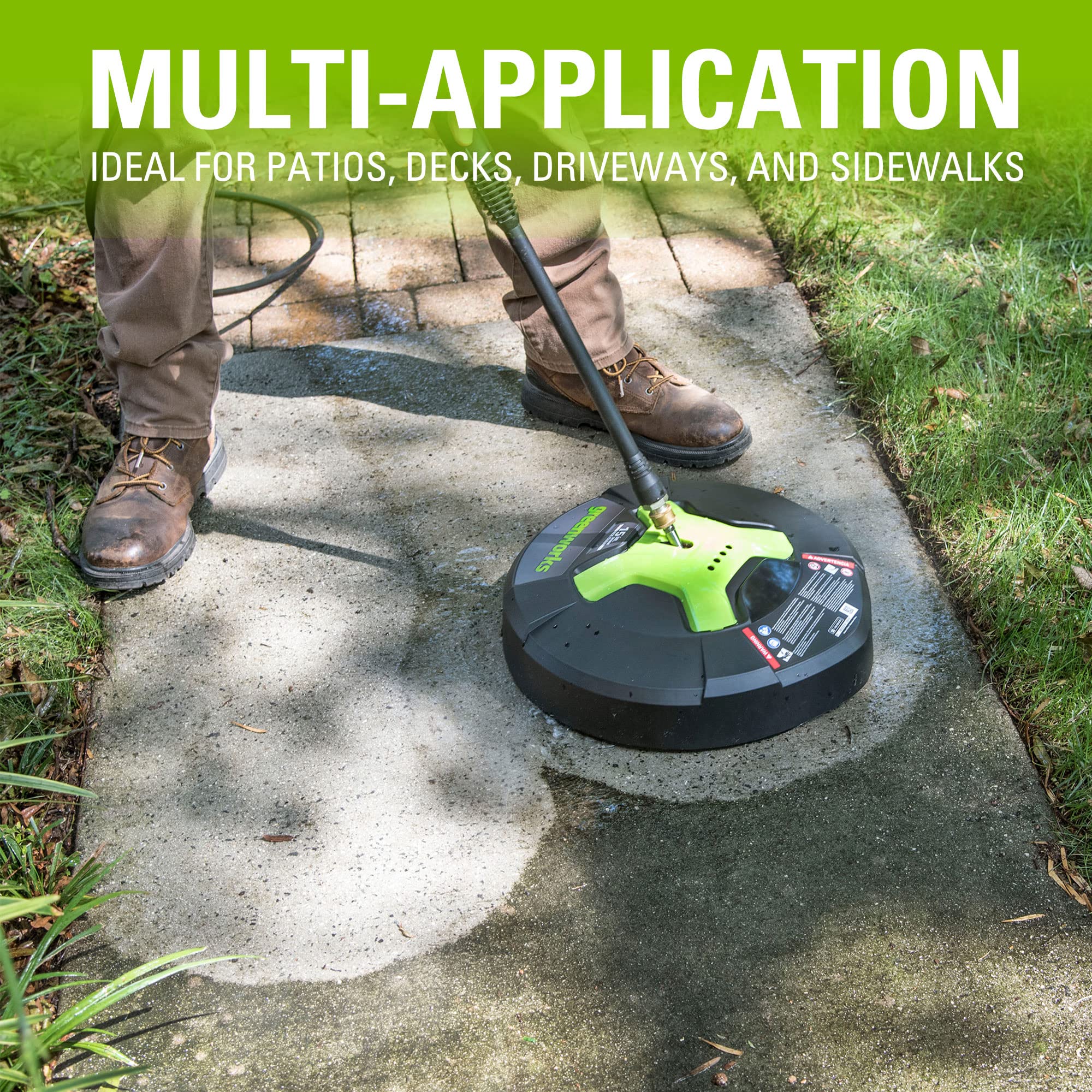 GreenWorks product packaging and 3-year warranty label for added buyer confidence