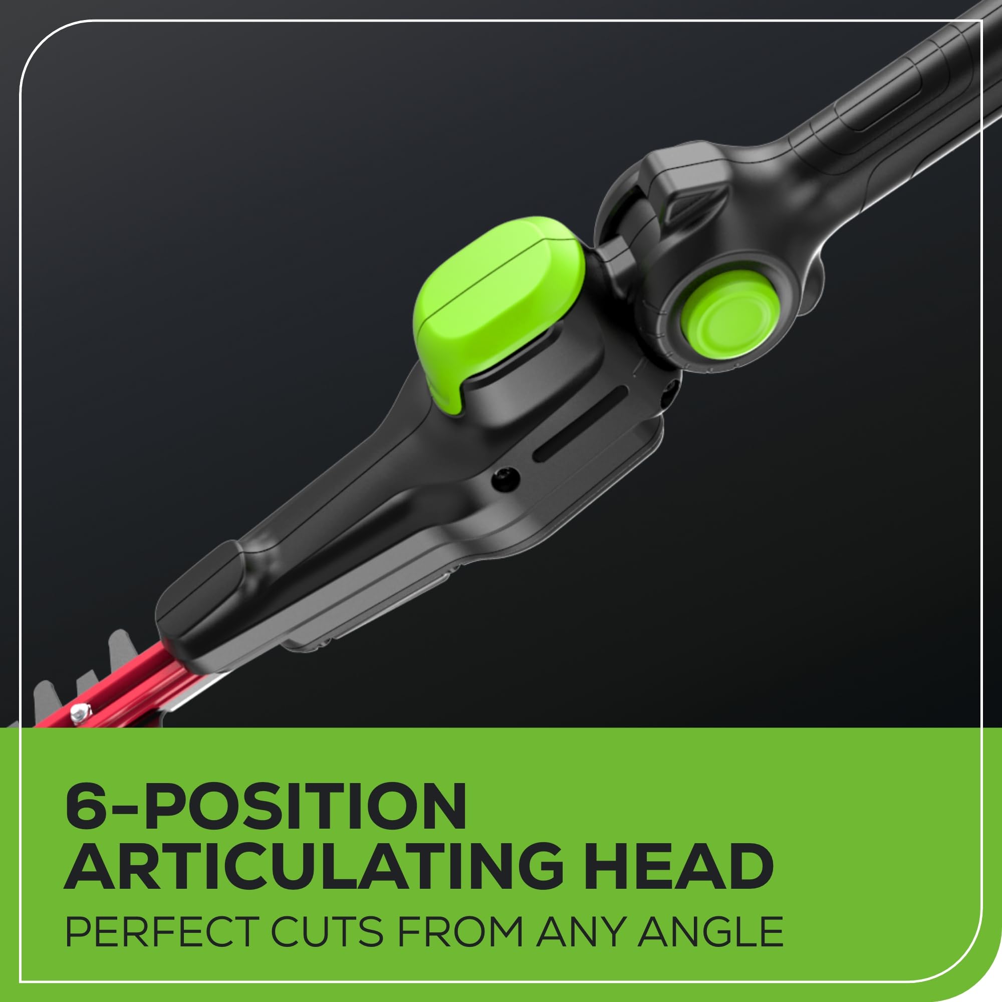 Greenworks pole length next to person highlighting extended reach benefit