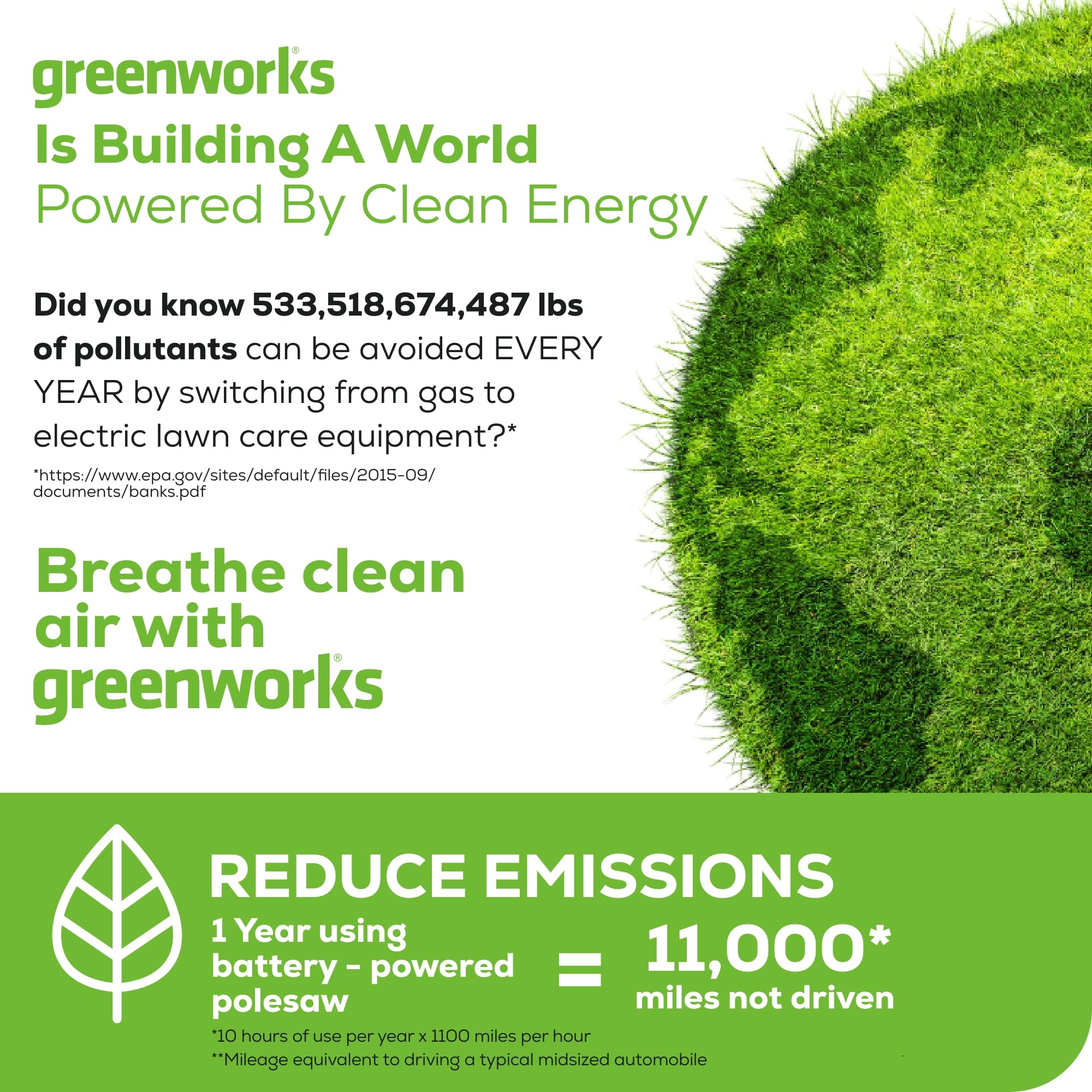 Greenworks polesaw next to person for scale to assess working reach