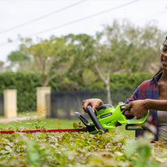 Greenworks rotating rear handle demonstrating flexible angles for comfort