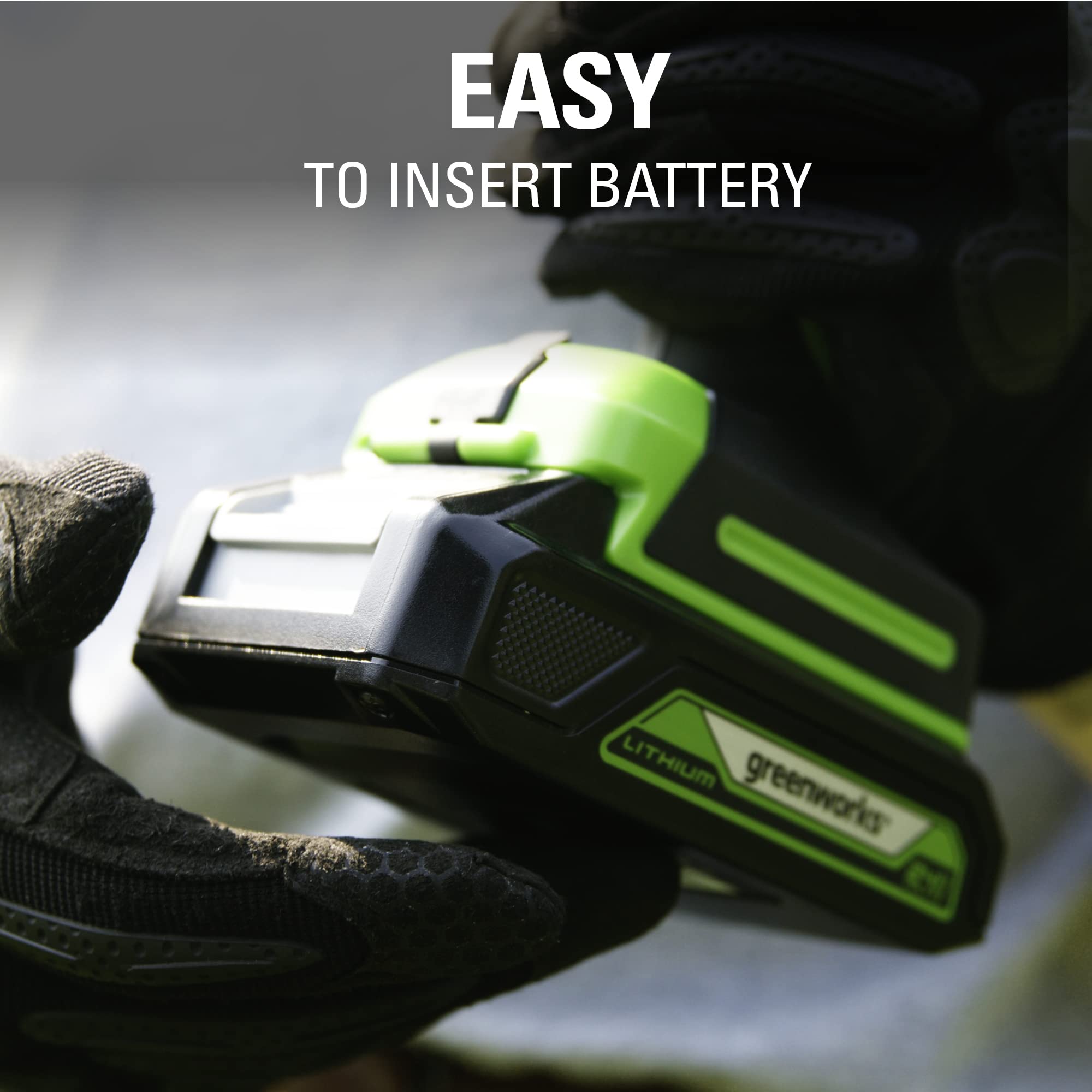 Greenworks shear shrubber in garden lifestyle scene enabling quiet cordless yard work