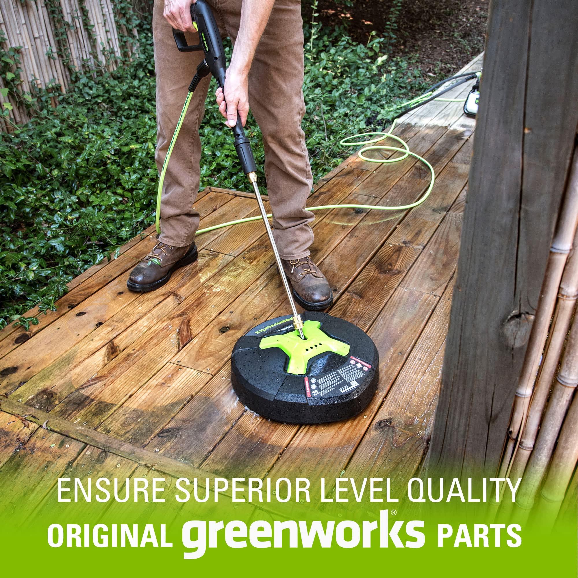 GreenWorks side profile with handle highlighting easy maneuverability and control