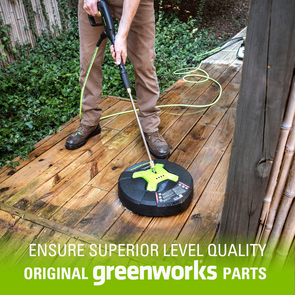 GreenWorks side profile with handle highlighting easy maneuverability and control