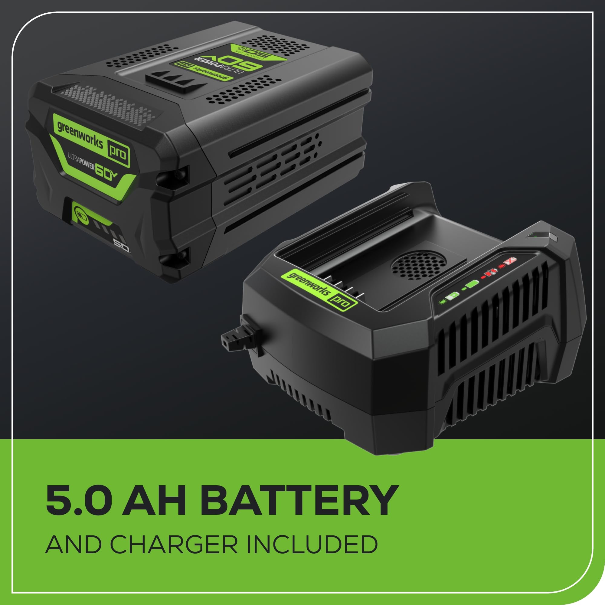 Greenworks blower next to hand showing compact size and control benefit
