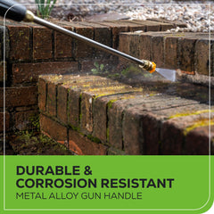 Greenworks ergonomic grip close-up showing comfort and reduced hand fatigue