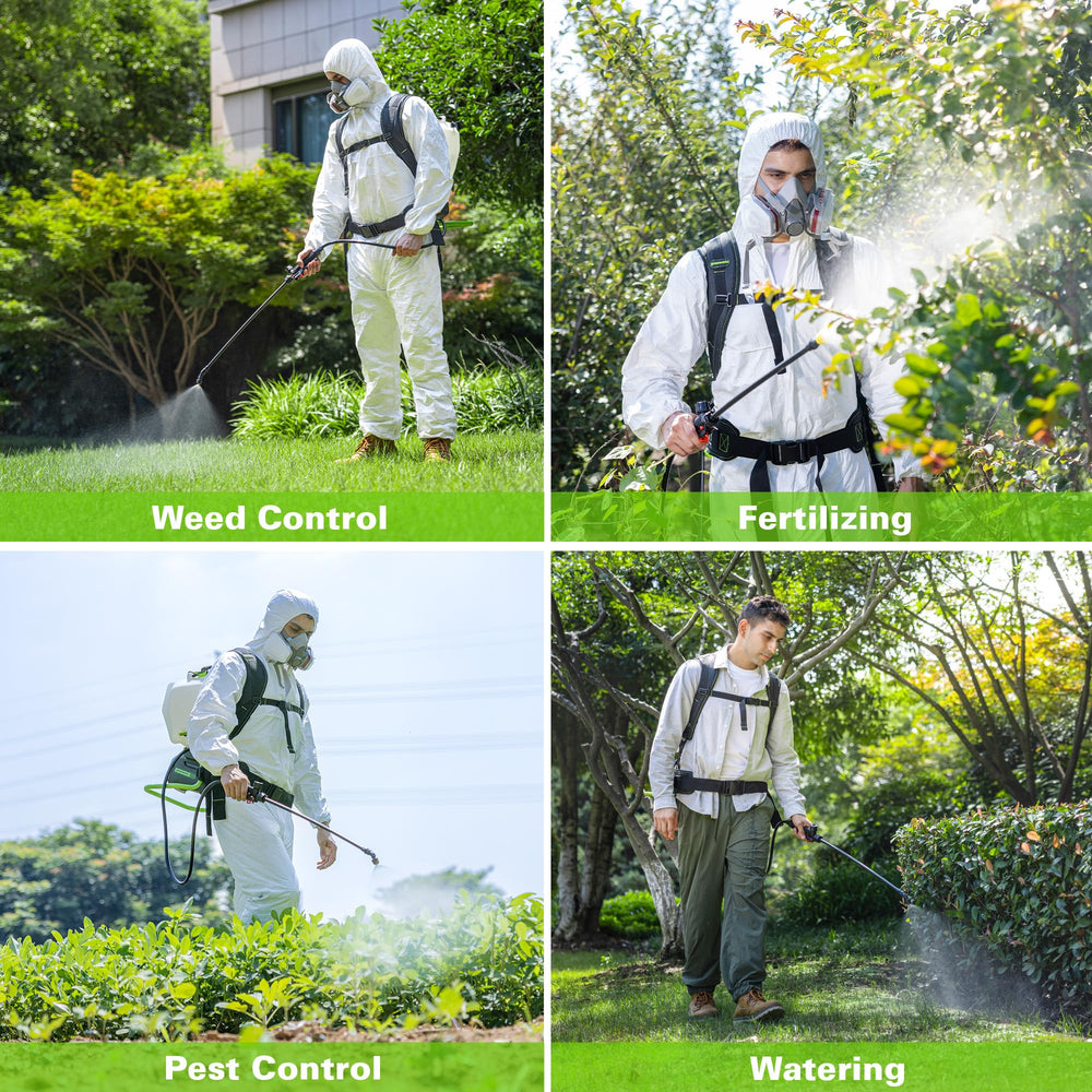 Greenworks nozzle spray patterns on foliage illustrating adjustable coverage and penetration