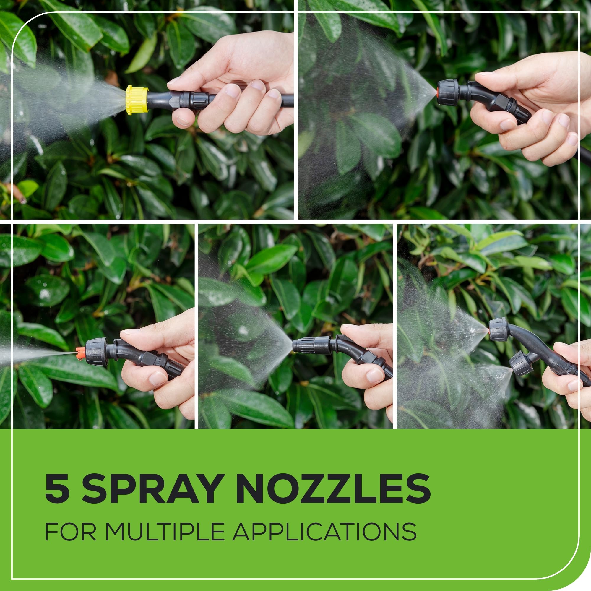 Greenworks sprayer in use on garden showing efficient pest and weed coverage