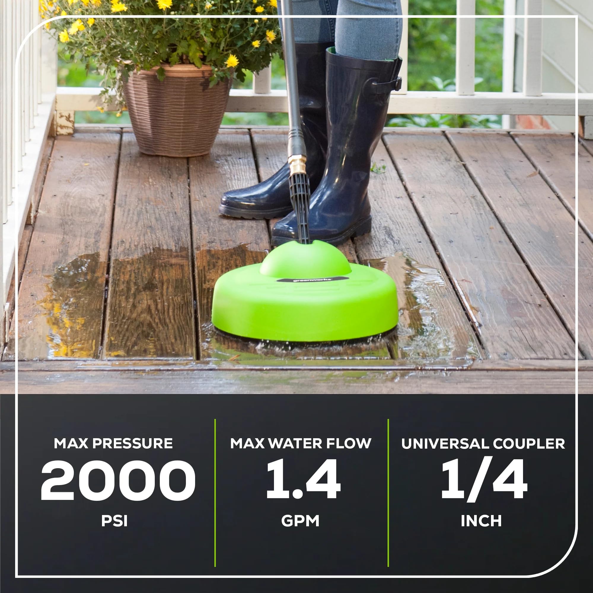 Greenworks cleaner in use on driveway for time-saving cleaning