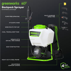 Greenworks close-up of 4-gallon tank cap illustrating large capacity and easy refill
