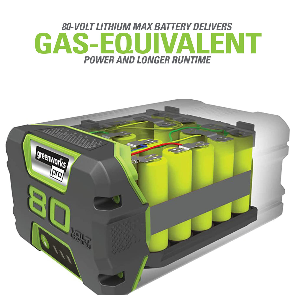 Greenworks tools side-by-side scale comparison showing compact storage benefit