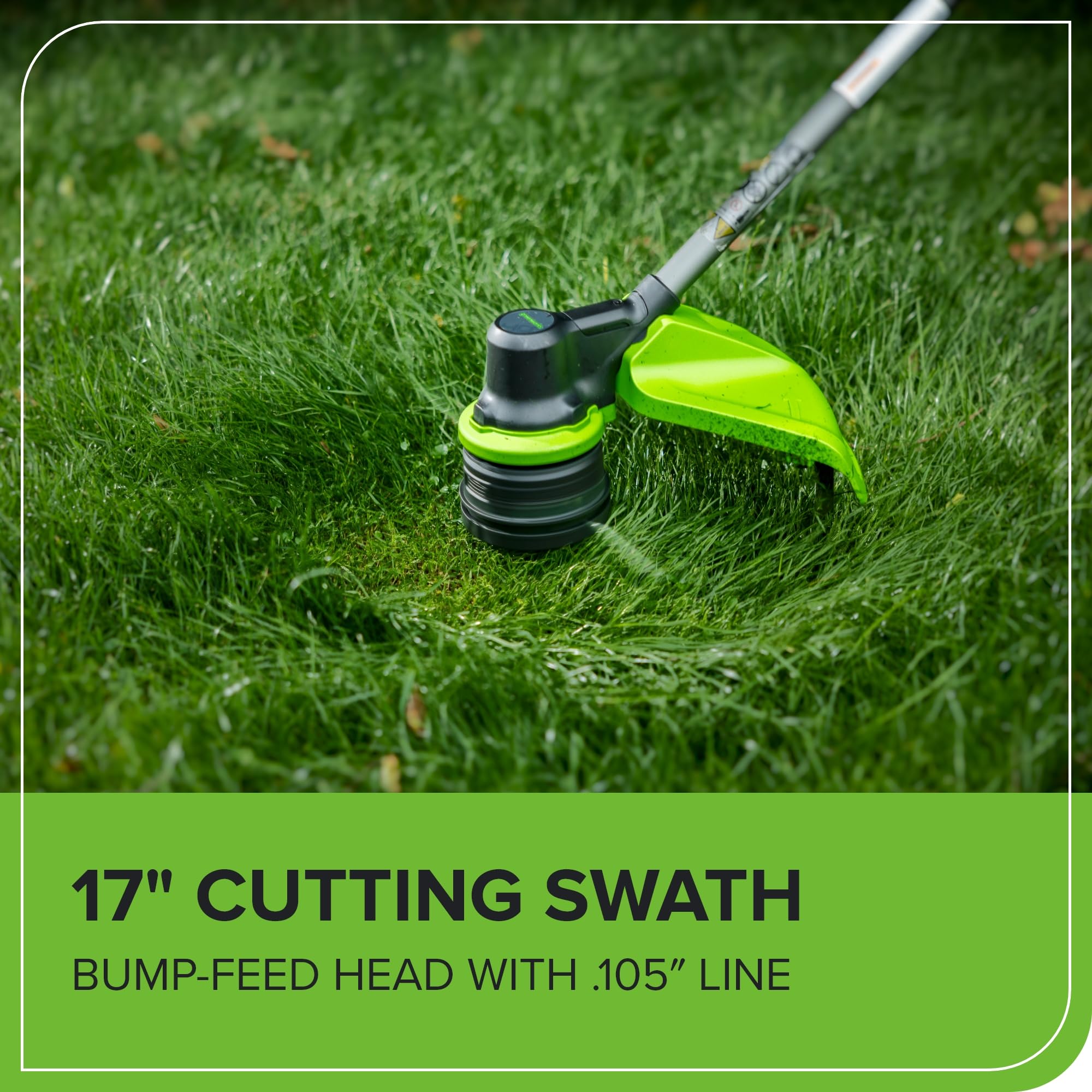 Greenworks trimmer in use trimming garden edges showing clean, precise results