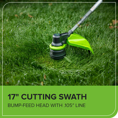 Greenworks trimmer in use trimming garden edges showing clean, precise results