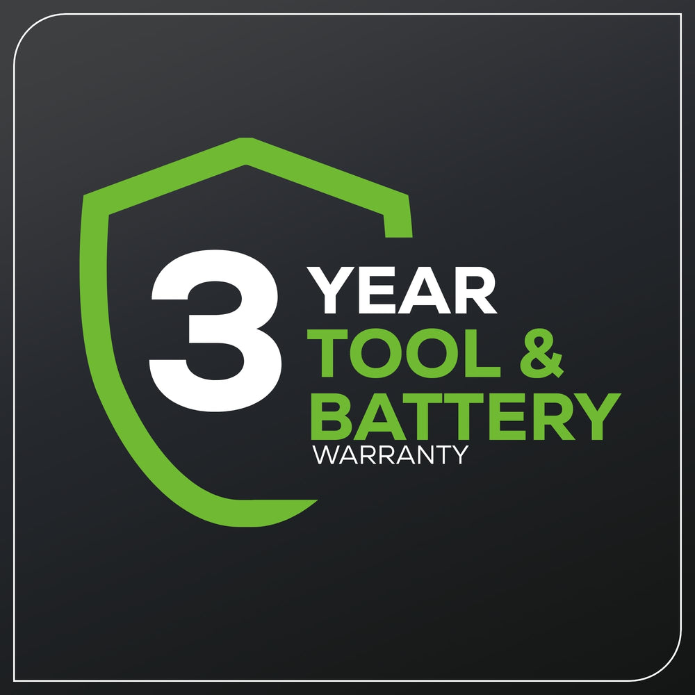 Greenworks trimmer label and controls close-up showing simple operation benefit