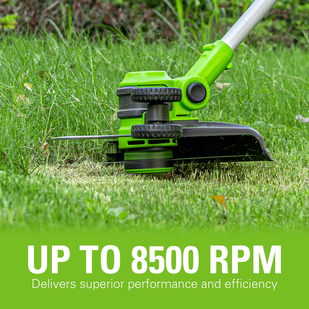 Greenworks trimming in use cutting grass for tidy lawn edges