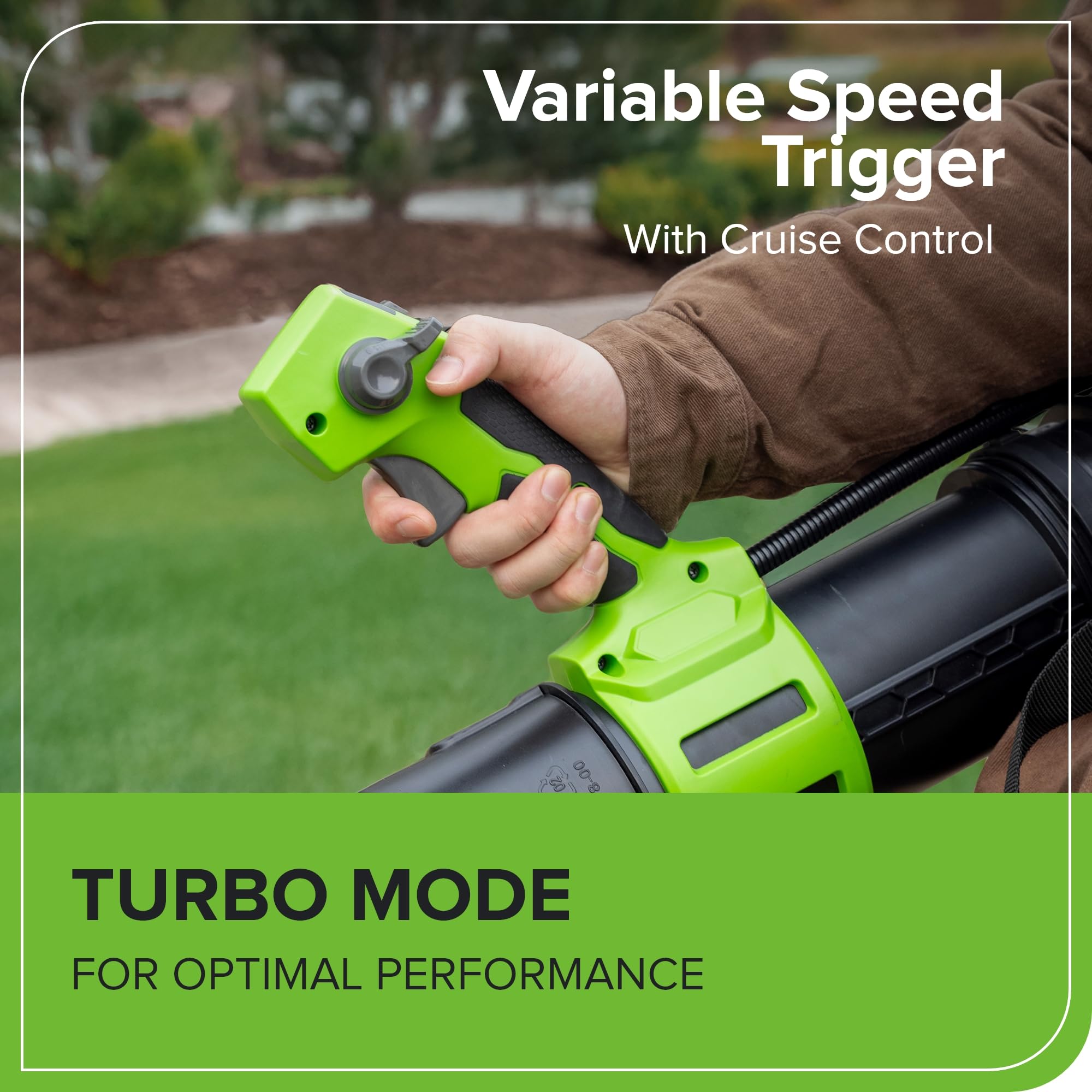 Greenworks blower tube and nozzle close-up highlighting focused debris control