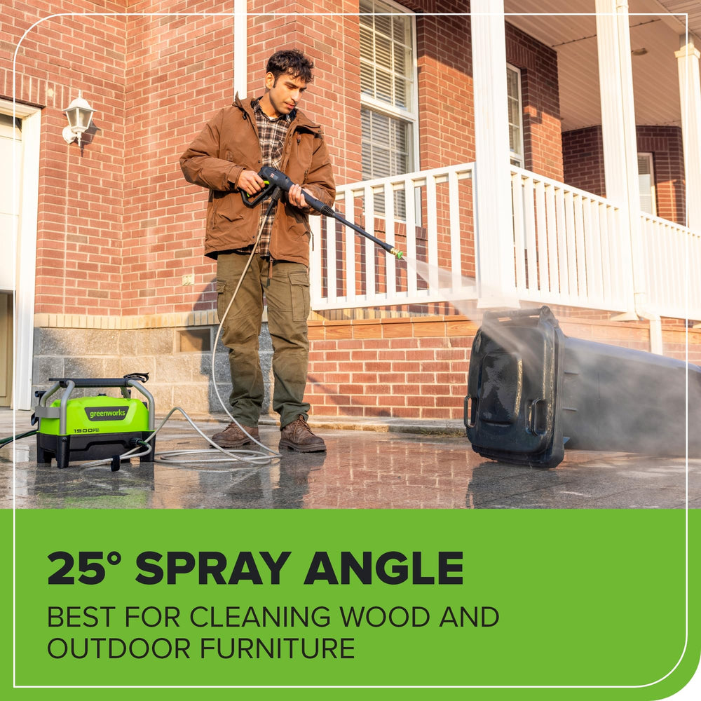 Greenworks turbo nozzle spray pattern demo showing concentrated heavy-duty cleaning