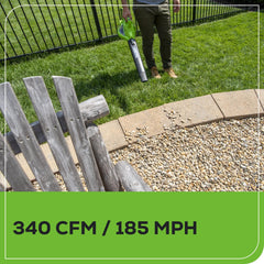 Greenworks close-up of vacuum inlet showing efficient debris pickup