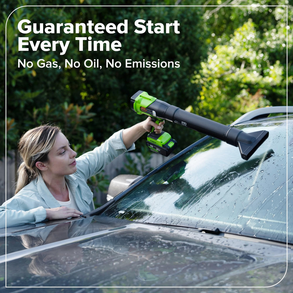 Greenworks variable speed trigger detail reducing finger fatigue benefit