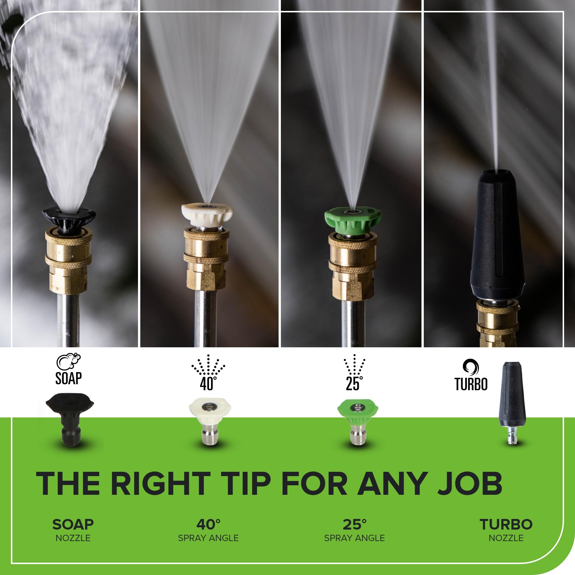 Greenworks 8-inch wheels and handle detail for effortless movement across yards