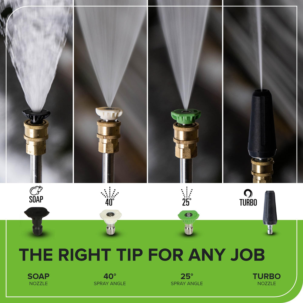 Greenworks 8-inch wheels and handle detail for effortless movement across yards
