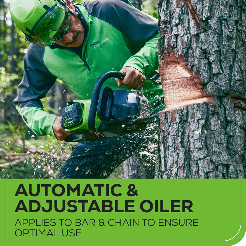 Greenworks wrap-around handle with controls for ergonomic comfortable handling