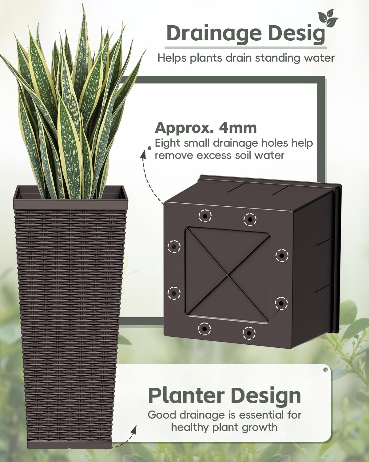 Greesum planter bottom groove detail enabling easy stacking storage