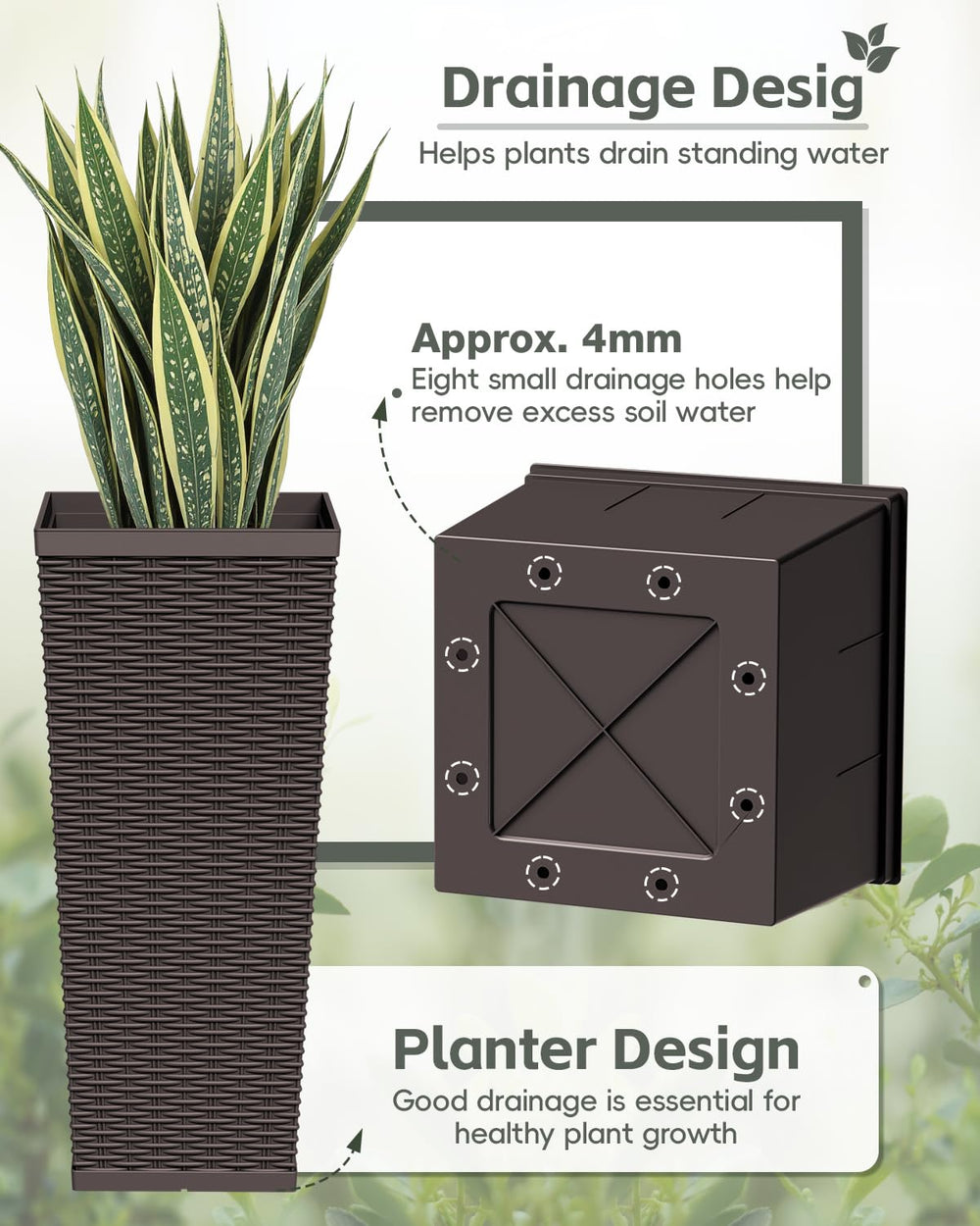 Greesum planter bottom groove detail enabling easy stacking storage