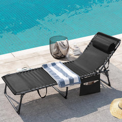 Greesum chaise lounge folded flat for compact transport and easy storage