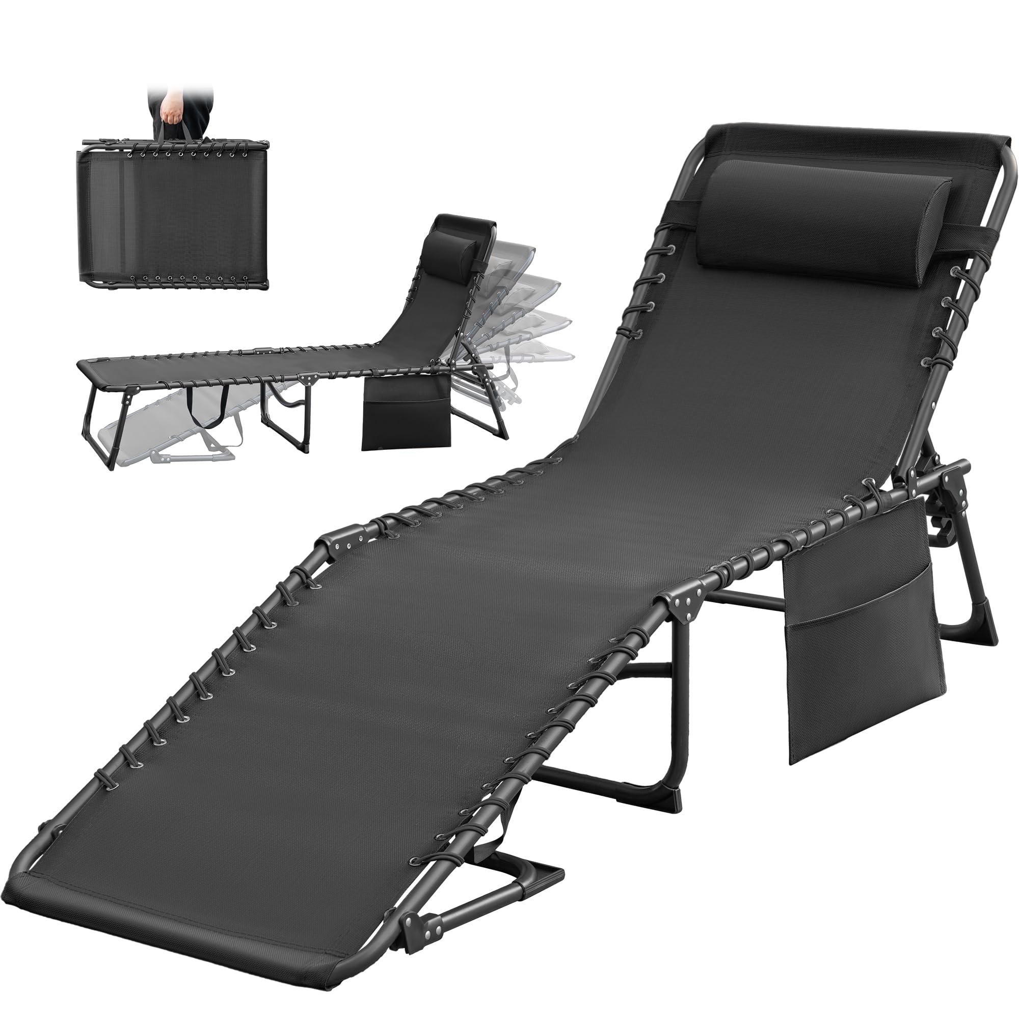 Greesum chaise lounge front view showing full recline and comfortable support