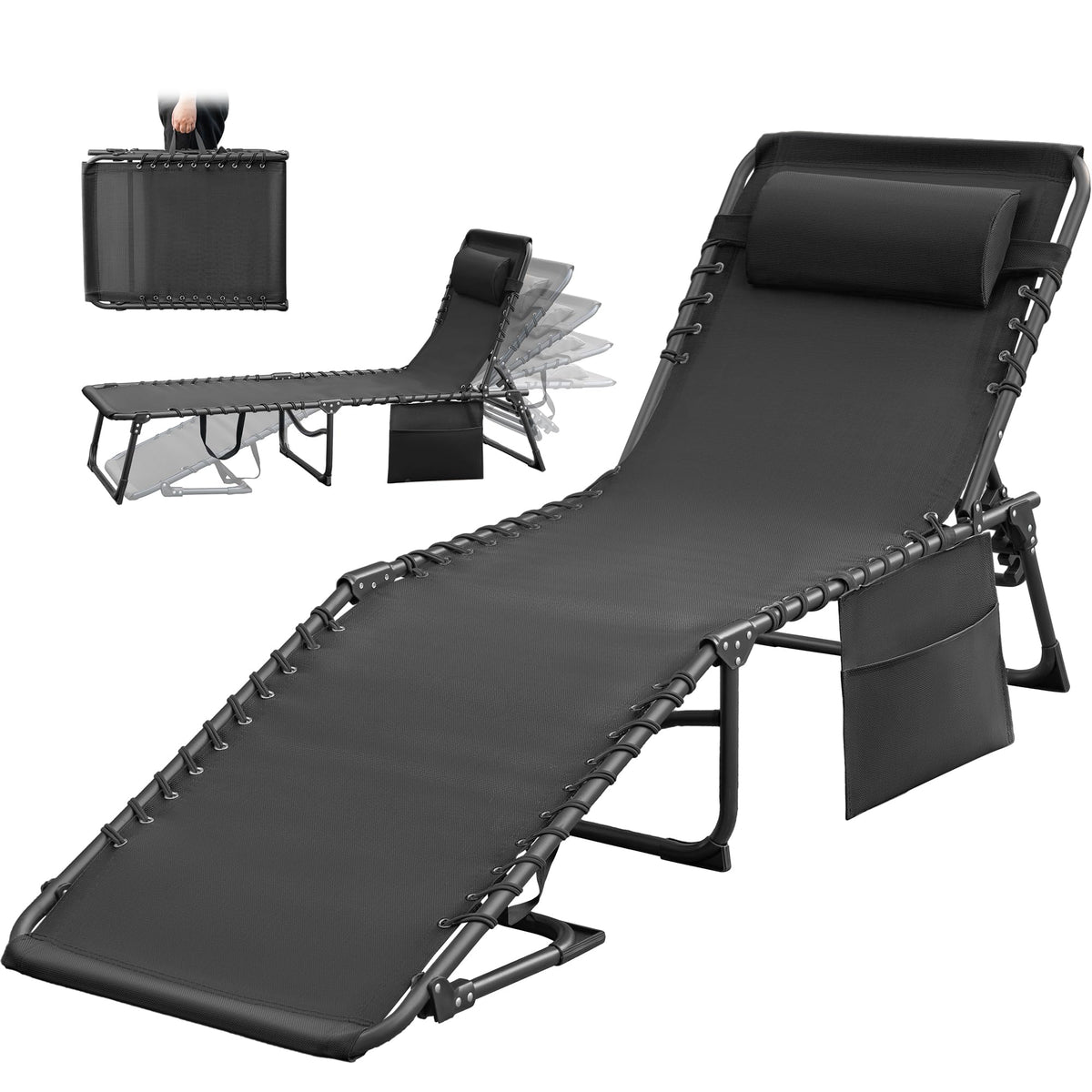 Greesum chaise lounge front view showing full recline and comfortable support