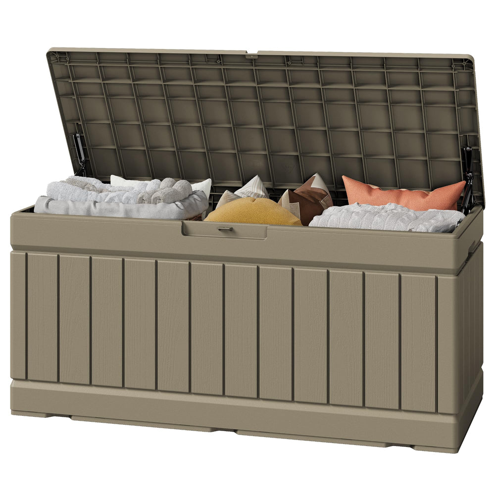 Greesum front view of coffee resin storage box showing spacious design and weatherproof benefit