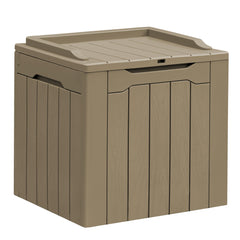 Greesum deck box front view in light coffee showing compact storage benefit
