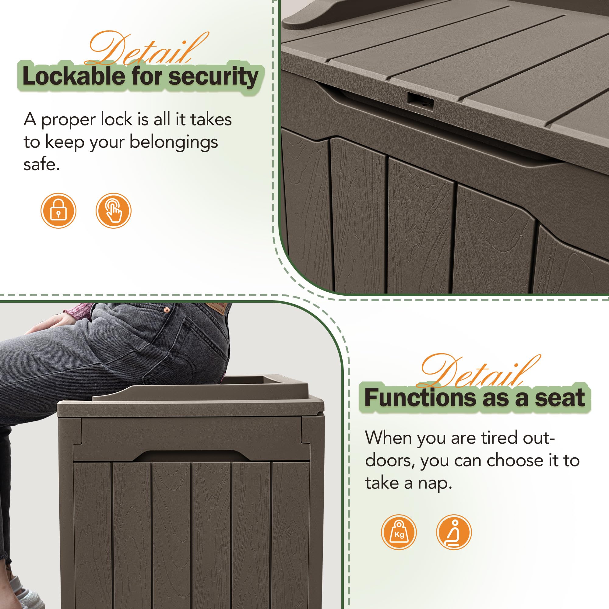 Greesum deck box holding patio cushions demonstrating organized storage benefit