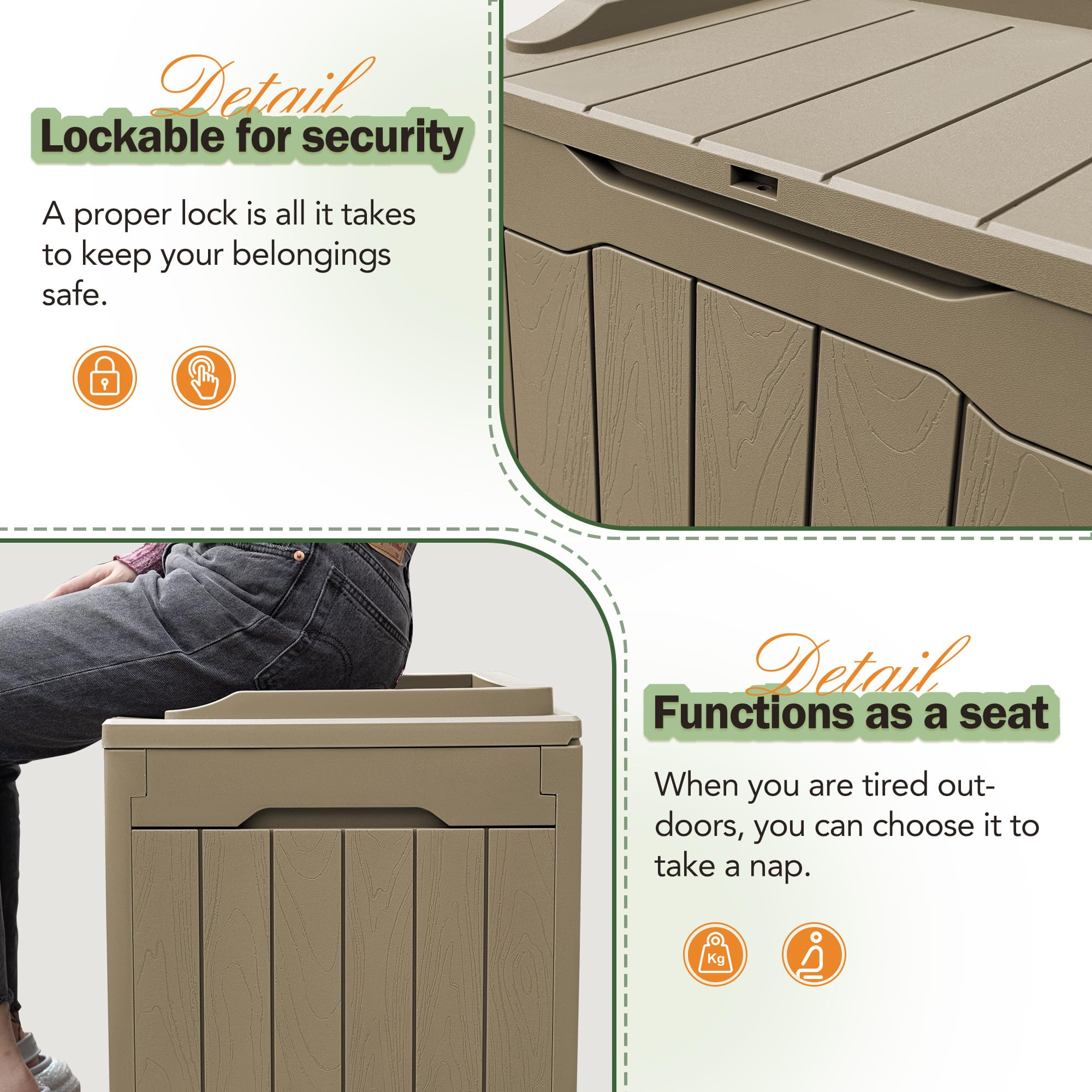 Greesum deck box on patio storing cushions and toys for clutter-free outdoors